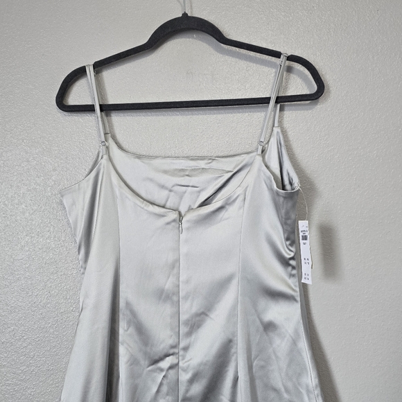 NWT Abercrombie & Fitch Stretch Satin Column Silver Midi Dress - Picture 5 of 7